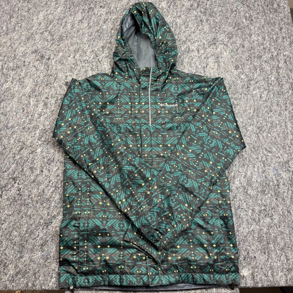 Columbia Boys XL 18/20 Hooded Windbreaker Jacket Green Aztec Geometric Print